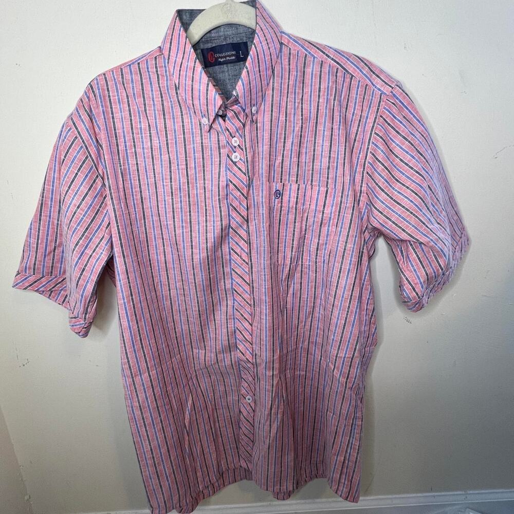 Collezione Casual Button Down Shirt Mens Size Large Pink Blue Stripes Dadcore